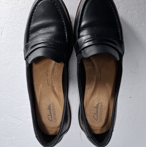 Clarks Womens Black Leather Loafers Size 10 Casual Professional Shoes - Picture 12 of 14